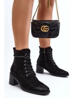 Dámské botky na nízkém podpatku se šněrováním černé Serellia