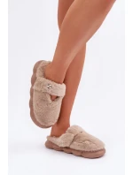 Plyšové Pantofle S Malou Broží Tmavě Béžové Primaria