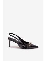 Lakované Lodičky Na Podpatku Se Zlatou Přezkou Černé Vivae