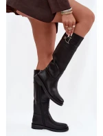 Dámské kozačky na nízkém podpatku s ozdobným detailem černé Arvessa