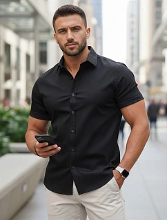 Pánské bavlněné tričko s krátkým rukávem černé FashionStreet KX1044