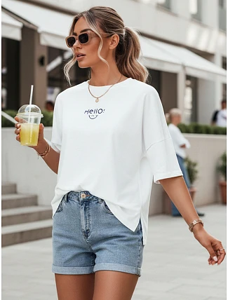 Dámské bavlněné bílé tričko HELLO FashionStreet RY2545