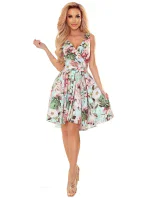 478-1 MAYA Šaty s delšími zády, výstřihem a páskem - RŮŽOVÉ KVĚTY 478-1 MAYA Šaty s delšími zády, výstřihem a páskem - RŮŽOVÉ KVĚTY