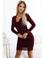 170-14 Krajkové šaty s dlouhými rukávy a výstřihem - DARK maroon 170-14 Krajkové šaty s dlouhými rukávy a výstřihem - DARK maroon