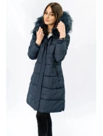 Tmavě modrá dámská prošívaná zimní bunda s kapucí (7757)