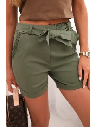 Dámské šortky s mašlí a volánky khaki