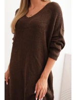Dámské šaty Plus Size vlněné s výstřihem do V hnědá