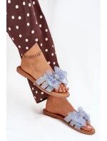 Dámské Pantofle Na Plochém Podpatku S Tylovou Mašlí Džínové Tanira