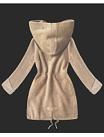 Vlněná bunda z alpaky s kapucí světle béžová (W214#)