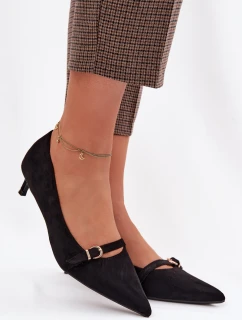 Dámské lodičky na nízkém podpatku s ozdobným páskem Černé Pirela