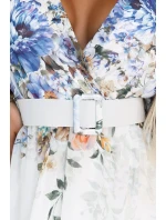 613-1 CELINA Vzdušné maxi šaty s obálkovým výstřihem, páskem a květinovým ombre - MODRÉ