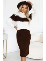 571-2 Dvoudílný svetr s vypasovanou sukní - čokoládový