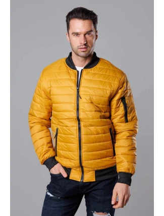 Tmavě žlutá pánská prošívaná bunda typu "bomber" (MY02-23) Tmavě žlutá pánská prošívaná bunda typu "bomber" (MY02-23)