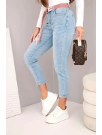 Dámské džíny s vysokým pasem a páskem, modré