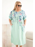 Dámské viskózové šaty Plus Size s krátkým rukávem a rozparky po stranách mintová