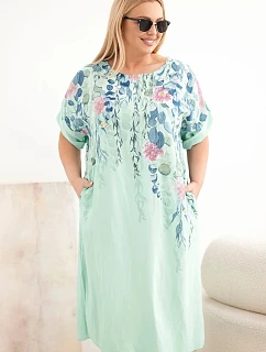 Dámské viskózové šaty Plus Size s krátkým rukávem a rozparky po stranách mintová
