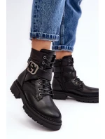 Kožené Černé Botky Workery S Řetízkem Gennee