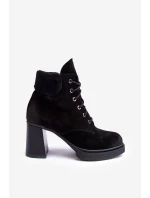 Šněrovací Zimní Boty Na Podpatku Černé Flomes