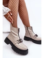 Dámské lakové boty na zip D&A MR870-94 Světle šedá Dámské lakové boty na zip D&A MR870-94 Světle šedá