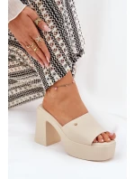 Dámské sandály z eko kůže na podpatku a platformě světle béžové Tamirella Dámské sandály z eko kůže na podpatku a platformě světle béžové Tamirella