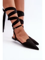 Šněrovací baleríny z eko semiše s špičatými špičkami Černé Ellesara