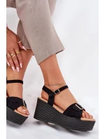 Dámské Sandály Na Klínu S Přezkou Černé Liniella