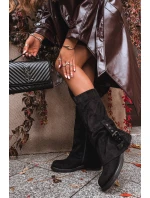 Ženské kozačky s našpulenou vrchní částí a přezkou Černé Ophelis