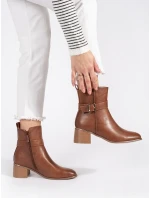 Originální kotníčkové boty hnědé dámské na širokém podpatku Originální kotníčkové boty hnědé dámské na širokém podpatku