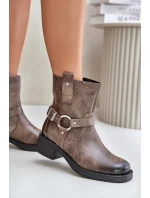 Zazoo 60480 Kožené Boty Na Nízkém Podpatku Zateplené Hnědošedé