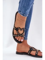 Zdobené Ploché Dámské Sandály Černé Adivrae
