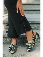 Kožené Lodičky S Květinami A Mašlí Černé N6539-44
