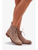 Dámské šněrovací kotníkové botky s perforovaným vzorem – béžové S.Barski