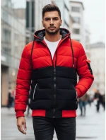 Pánská zimní bunda s kapucí černo-červená FashionStreet TX5100