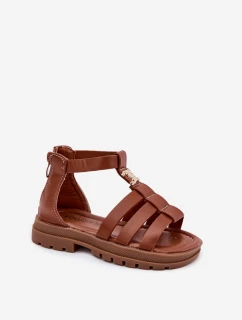 Dívčí sandály gladiátorky se zlatým detailem hnědé Vesira