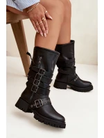 Zateplené dámské kozačky s pásky a přezkami černé Ivaline