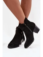Dámské kozačky na podpatku s třásněmi Černé Rosabella