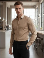 Pánská košileSLIM FIT elegantní hladká béžová FashionStreet DX2681 Pánská košileSLIM FIT elegantní hladká béžová FashionStreet DX2681