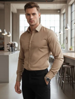 Pánská košileSLIM FIT elegantní hladká béžová FashionStreet DX2681