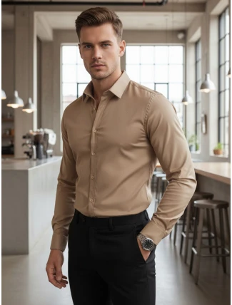 Pánská košileSLIM FIT elegantní hladká béžová FashionStreet DX2681