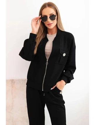 Dámská souprava máslová z viskózy s rozepínací mikinou a kalhotami černý