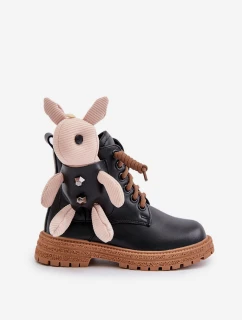Kožené Zateplené Dětské Boty Na Zip S Medvídkem Černé Vinceza 36261