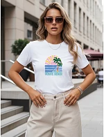 Dámské bavlněné tričko s letním potiskem, bílé, FashionStreet NX8047RY Dámské bavlněné tričko s letním potiskem, bílé, FashionStreet NX8047RY