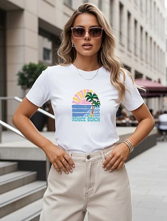 Dámské bavlněné tričko s letním potiskem, bílé, FashionStreet NX8047RY