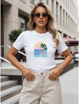 Dámské bavlněné tričko s letním potiskem, bílé, FashionStreet NX8047RY Dámské bavlněné tričko s letním potiskem, bílé, FashionStreet NX8047RY