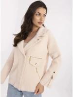 Světle béžová krátká vlněná bunda typu alpaka (250)