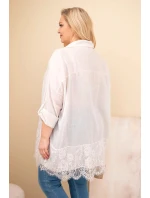 Dámská košile Plus Size bavlněná opraná s krajkovým zakončením béžová