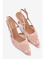 Sandály na podpatku s květinami Růžové Kelmira