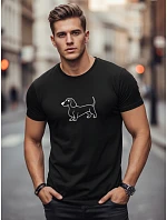 Pánské bavlněné tričko s potiskem jezevčíka černé FashionStreet NX0221R Pánské bavlněné tričko s potiskem jezevčíka černé FashionStreet NX0221R