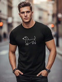 Pánské bavlněné tričko s potiskem jezevčíka černé FashionStreet NX0221R