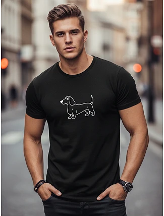 Pánské bavlněné tričko s potiskem jezevčíka černé FashionStreet NX0221R Pánské bavlněné tričko s potiskem jezevčíka černé FashionStreet NX0221R